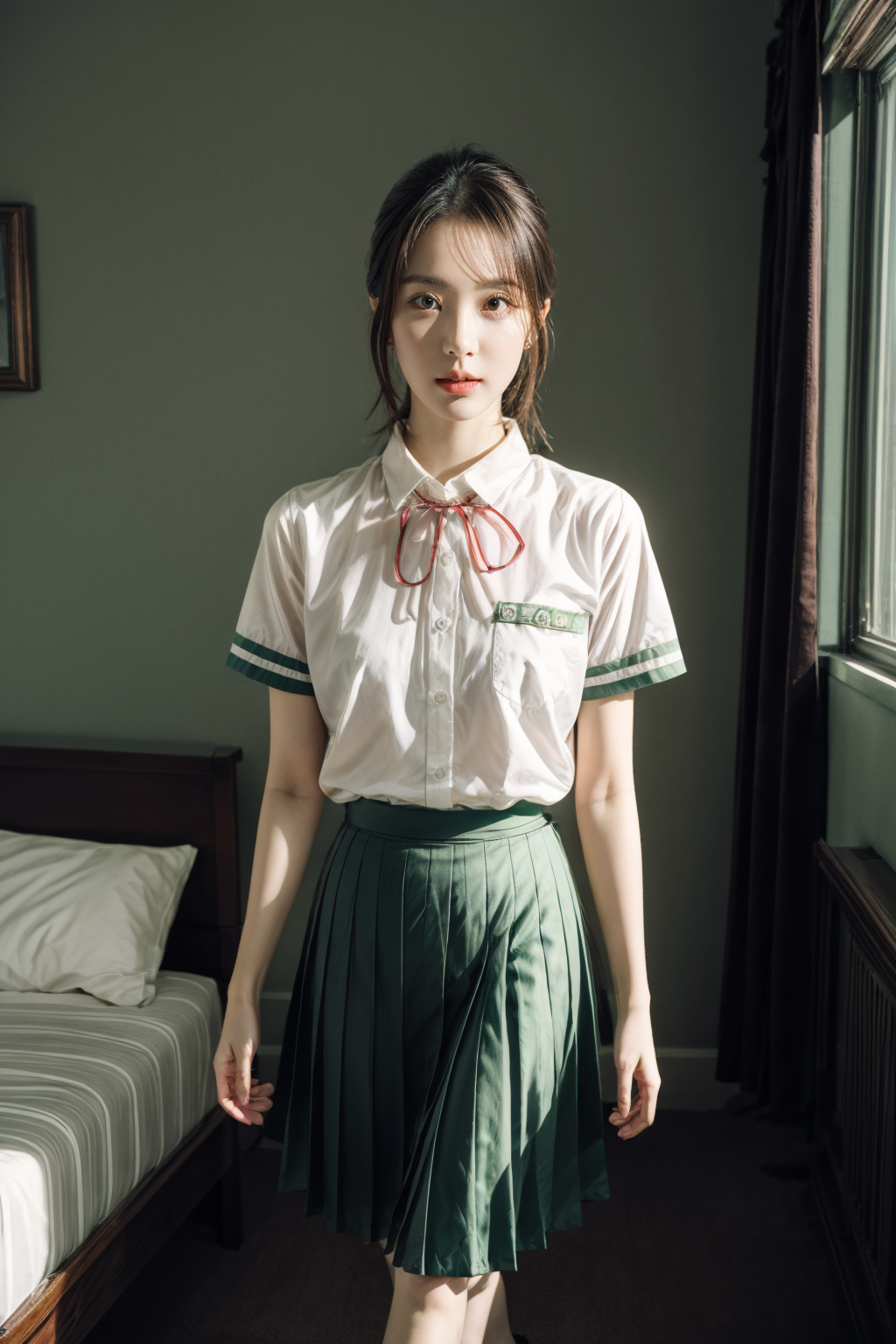 00688-4198623166-best quality,HDR,UHD,8K,Vivid Colors,solo,front view,(photo_(medium)),(looking at viewer_1.2),(1girl_1.3),(bedroom_1.5),(sitting.png